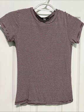 Don't Ask Why Striped Tee in Black, White & Burgundy